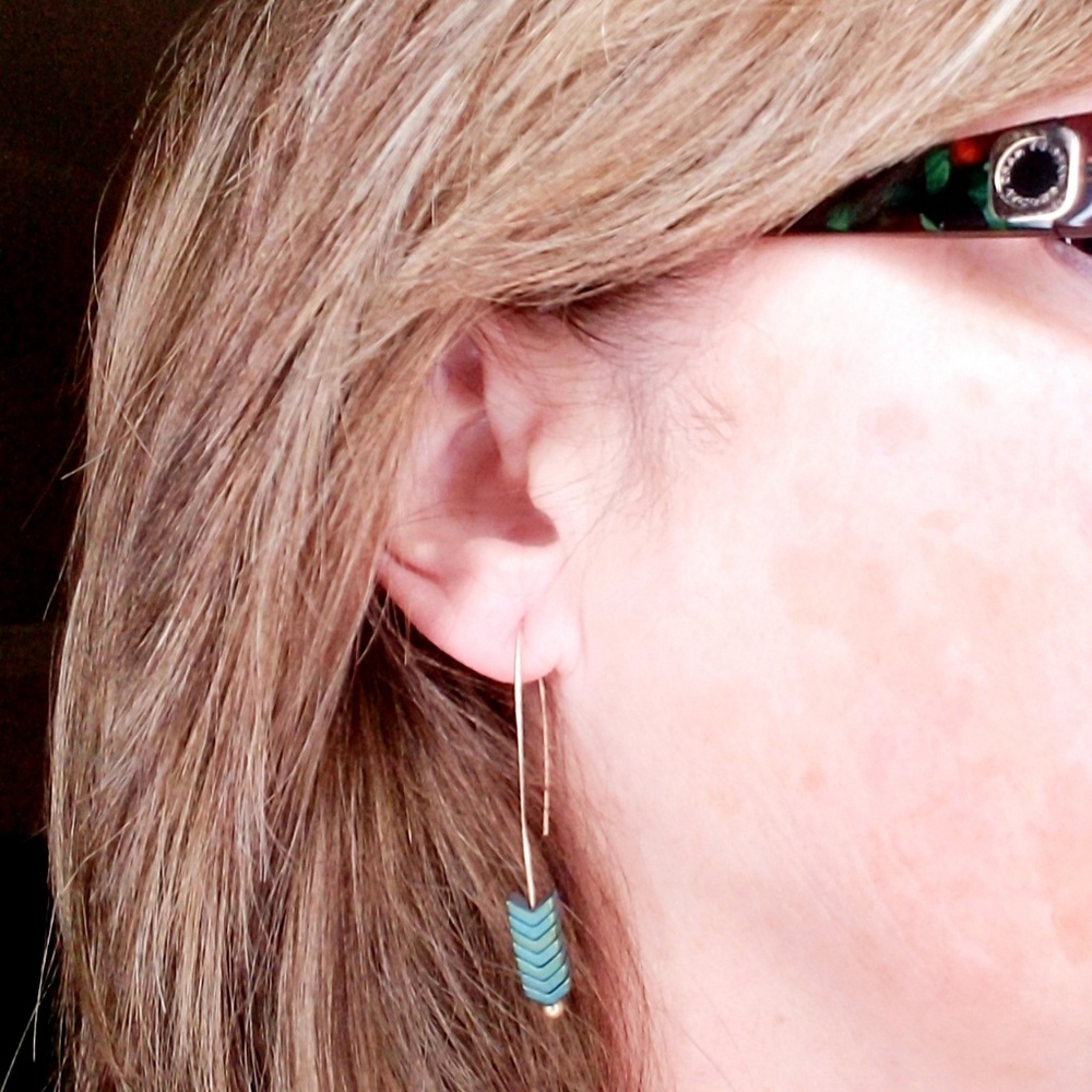 Women Chevron Drop Earrings Natural Hematite Stone - Picture 8 of 8